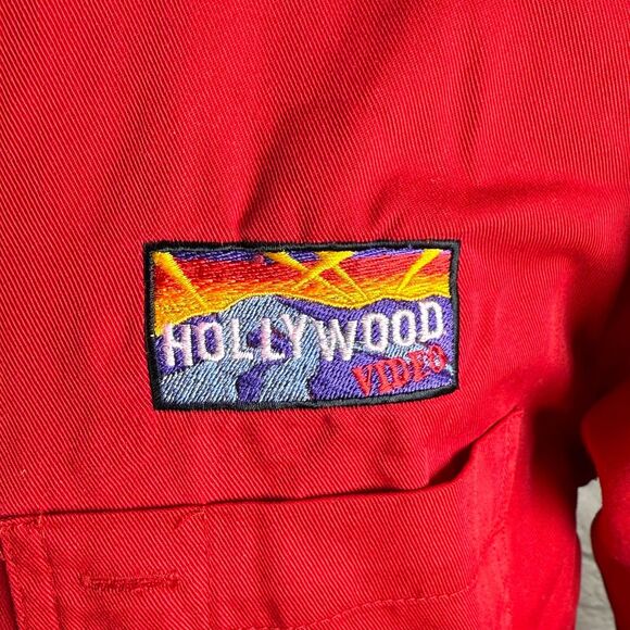 Vtg Hollywood Video Uniform Work Shirt Unisex Small Embroidered Red Long Sleeve - Picture 4 of 12